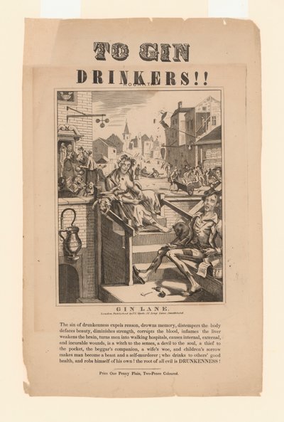 Avvertimento ai bevitori di gin da William (after) Hogarth