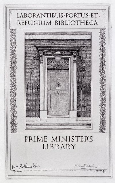Ex libris per la Biblioteca del Primo Ministro, inciso da Robert Sargent Austin da William (after) Rothenstein