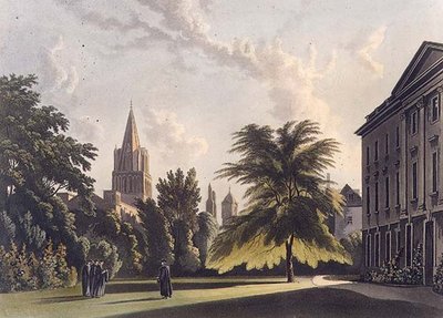 Esterno del Corpus Christi College e della Cattedrale di Christ Church, illustrazione dalla 