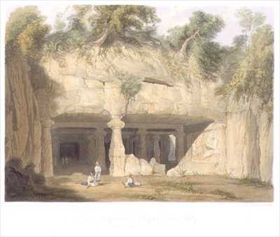 Esterno del Grande Tempio della Grotta di Elephanta, vicino a Bombay, nel 1803, da Volume II di 