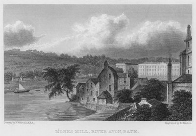 Monks Mill, Fiume Avon, Bath da William (after) Westall