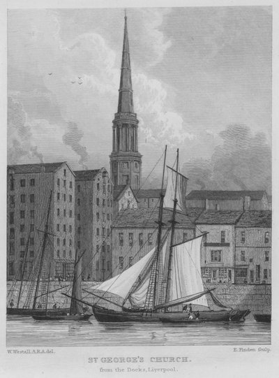 Chiesa di San Giorgio, dai Docks, Liverpool da William (after) Westall