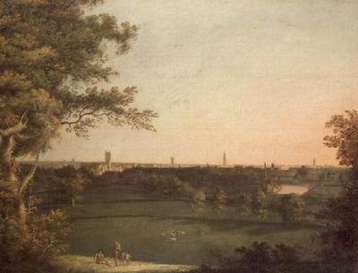 Vista di Manchester con figure in primo piano da William (attr. to) Bellers