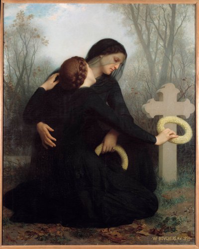 Il giorno dei morti Una madre e una figlia davanti alla tomba del padre e marito defunto da William Adolphe Bouguereau