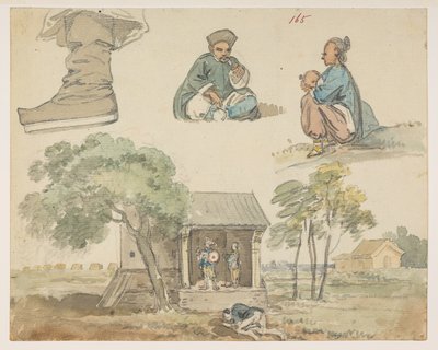 Studi di figure e santuario, da un Album di 372 disegni di paesaggi, coste, costumi e vita quotidiana realizzati durante l