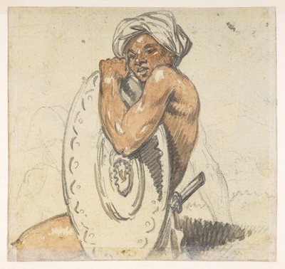 Giovane uomo con scudo, da un Album di 372 disegni di paesaggi, coste, costumi e vita quotidiana realizzati durante l