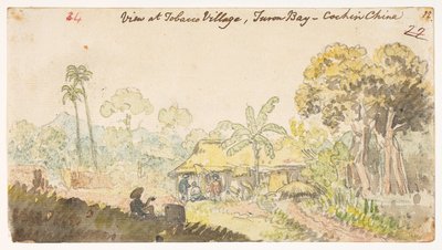 Veduta del Villaggio del Tabacco, Baia di Turon - Cocincina, da un Album di 372 disegni di paesaggi, coste, costumi e vita quotidiana realizzati durante l