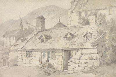 Cottage di Pietra in un Paesaggio Montuoso con una Figura in Primo Piano da William Alexander