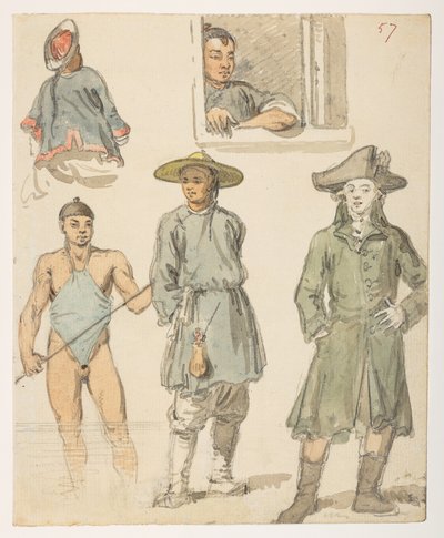 Studi di cinesi, da un Album di 372 disegni di paesaggi, coste, costumi e vita quotidiana realizzati durante l
