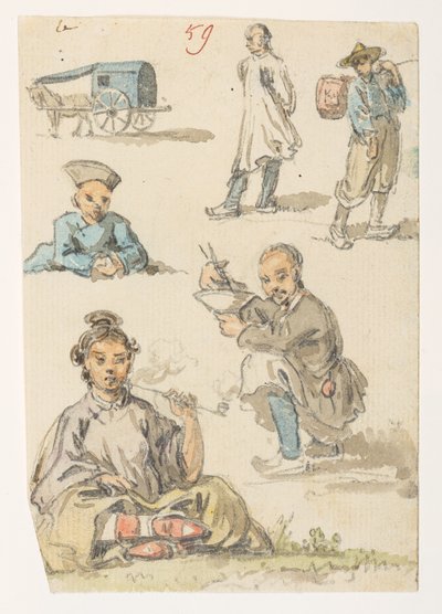 Studi di cinesi, da un Album di 372 disegni di paesaggi, coste, costumi e vita quotidiana realizzati durante l