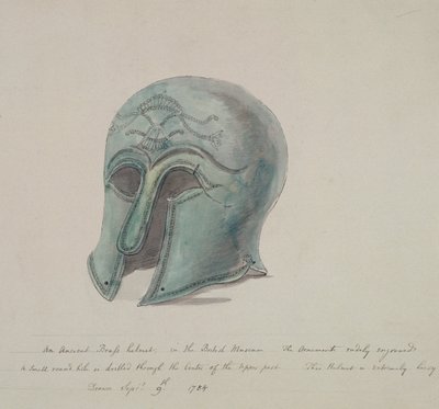 Antico elmo di bronzo dal British Museum, Holborn, Londra, 1784 da William Angus