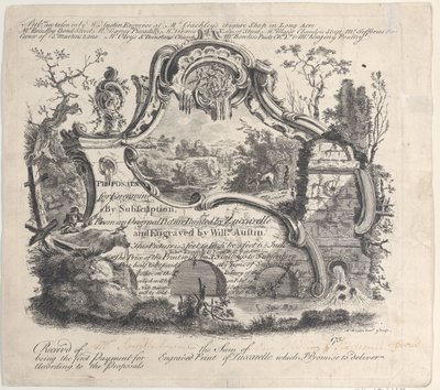 Proposta per incisione per abbonamento da un quadro originale dipinto da Zuccarelle, 1756 da William Austin