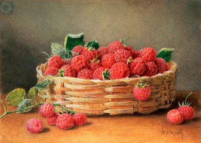 Natura Morta di Lamponi in un Cestino di Vimini da William B. Hough