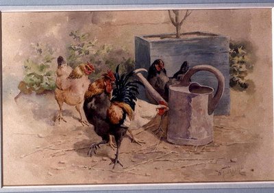 Polli vicino a un Annaffiatoio da William Baptiste Baird