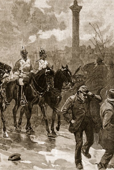 Domenica di sangue: le guardie a cavallo che tengono Trafalgar Square, 1887, illustrazione da 