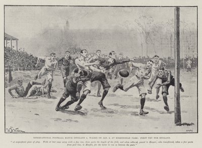 Partita internazionale di calcio (Inghilterra vs Galles) il 6 gennaio, a Birkenhead Park, primo tentativo per l