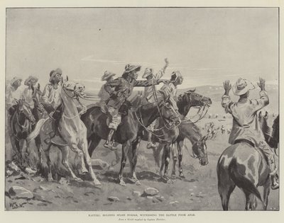 Kaffir che tengono cavalli di riserva, assistendo alla battaglia da lontano da William Barnes Wollen