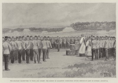 Le manovre militari nel Wiltshire e nel Dorset, il vescovo di Salisbury che conduce il servizio divino nel campo domenica 21 agosto da William Barnes Wollen