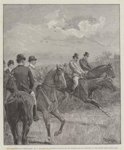 La corsa a ostacoli parlamentare, Mr F Mildmay su Discretion che supera Mr Walter Long su Crusader, alla seconda recinzione da casa da William Barnes Wollen