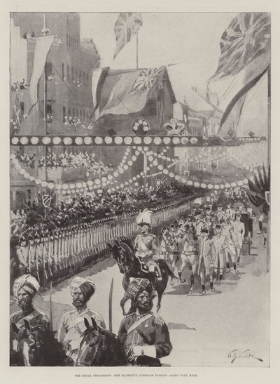 La processione reale, la carrozza di Sua Maestà che passa lungo Pall Mall da William Barnes Wollen