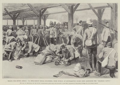 Truppe per il Sudafrica, 7º Distaccamento Ingegneri Reali, da Dublino, ai Docks di Southampton accanto al Castello di Braemar da William Barnes Wollen