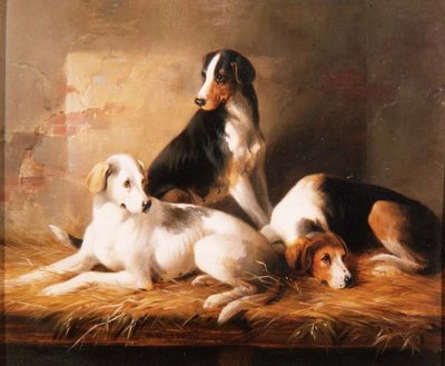 Tre segugi in una stalla da William Barraud