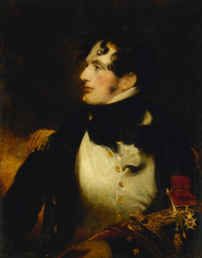 Ritratto di un ufficiale navale, mezzo busto, in uniforme, con una spada di presentazione e indossando il distintivo di un C.B. da William Beechey