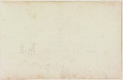 Schizzo di barca a remi e cavaliere con fila di cavalli da William Beilby