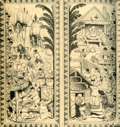 Vasai cinesi al lavoro, disegno per vetrata, c. 1870, 1881 da William Bell Scott
