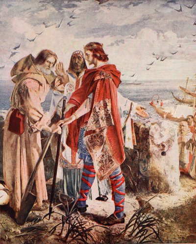 Egfrith che Offre il Vescovado di Hexham a Cuthbert, 678, illustrazione da 