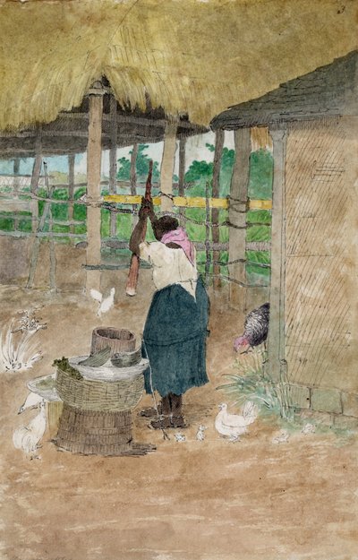Donna che batte la manioca, Giamaica di William Berryman, attivo in Giamaica durante il periodo 1808-1816 da William Berryman