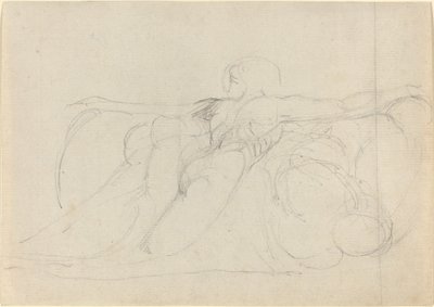 Un uomo visto da dietro, che si alza sulle nuvole da William Blake