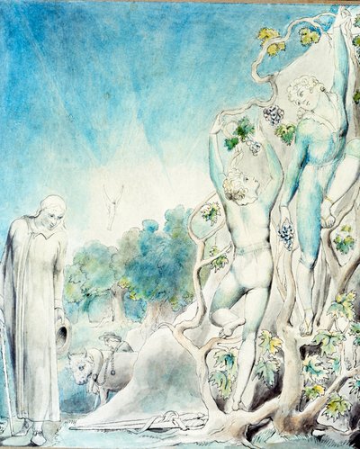 Comus incontra uno dei fratelli occupato a raccogliere frutta per nutrire Lady da William Blake