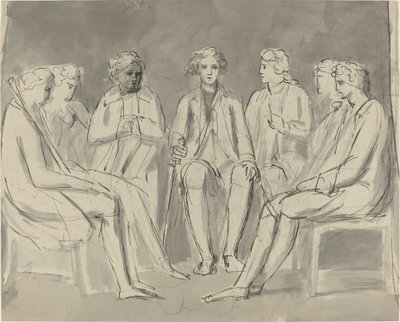 Gruppo di uomini seduti in cerchio [recto] da William Blake