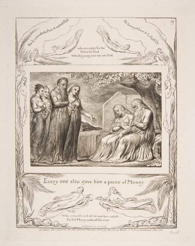 Giobbe che accetta la carità, da Illustrazioni del Libro di Giobbe, 1825-26 da William Blake
