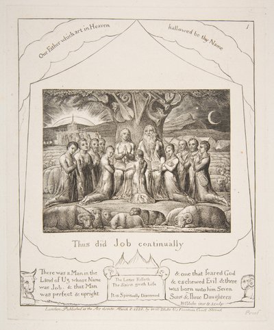 Giobbe e la sua famiglia, dalle Illustrazioni del Libro di Giobbe, 1825-26 da William Blake