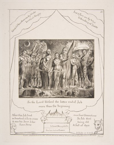 Giobbe e sua moglie restaurati alla prosperità, da Illustrazioni del Libro di Giobbe da William Blake