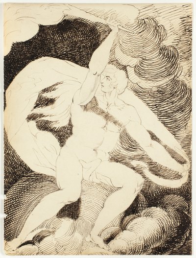Figura nuda di un uomo con torcia fiammeggiante da William Blake