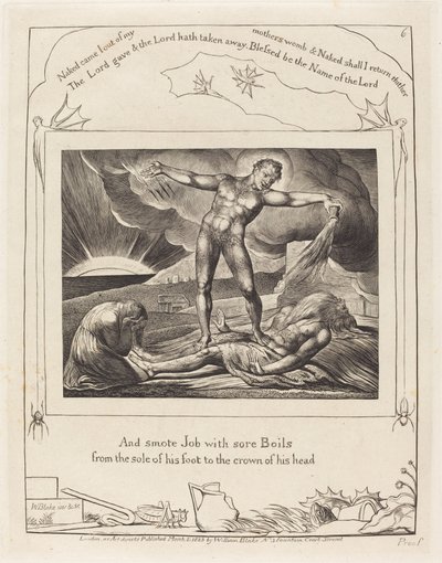 Satana colpisce Giobbe con piaghe da William Blake