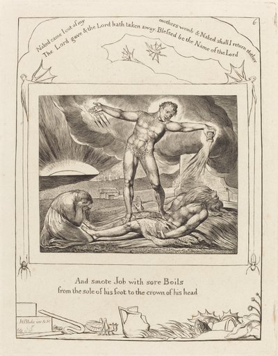 Satana colpisce Giobbe con piaghe da William Blake