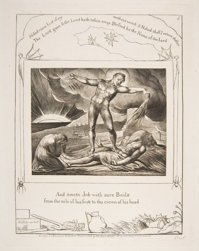 Satana colpisce Giobbe con piaghe, da Illustrazioni del Libro di Giobbe, 1825-26 da William Blake