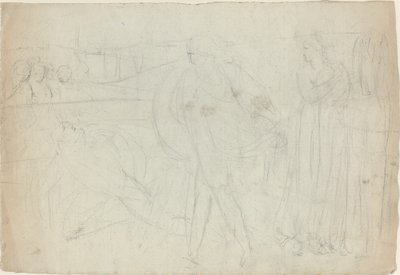 Schizzo di uno spadaccino in piedi sopra il suo avversario sconfitto [recto] da William Blake