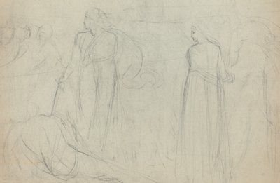 Schizzo di uno spadaccino in piedi sopra il suo avversario sconfitto (verso) da William Blake