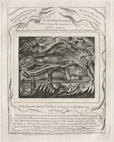 Il Libro di Giobbe: Tav. 11, Con sogni sul mio letto mi spaventi e mi terrorizzi / con visioni da William Blake