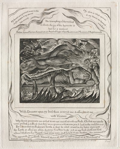 Il libro di Giobbe: Pl. 11, Con sogni sul mio letto mi spaventi e mi terrorizzi..., 1825 da William Blake