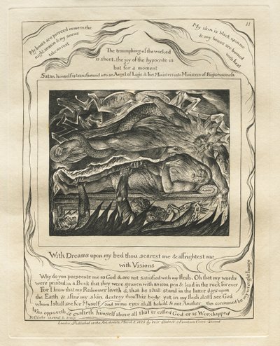 Il libro di Giobbe: Pl. 11, Con sogni sul mio letto mi spaventi e mi terrorizzi..., 1825 da William Blake