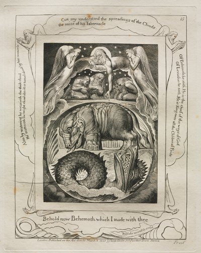 Il Libro di Giobbe: Pl. 15, Ecco ora Behemoth che ho fatto con te, 1825 da William Blake