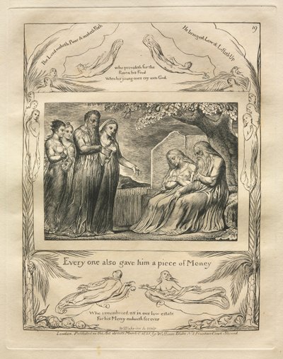 Il libro di Giobbe: Pl. 19, Ognuno gli diede anche un pezzo di denaro, 1825 da William Blake