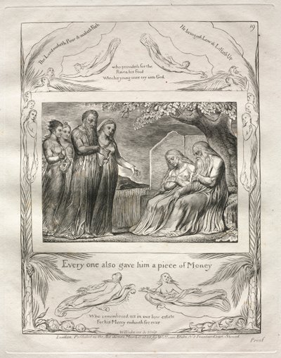 Il Libro di Giobbe: Pl. 19, Ognuno gli diede anche un pezzo di denaro da William Blake