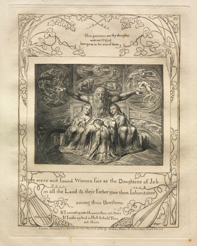 Il Libro di Giobbe: Tav. 20, Non si trovarono donne belle come le figlie di Giobbe in tutto il paese da William Blake
